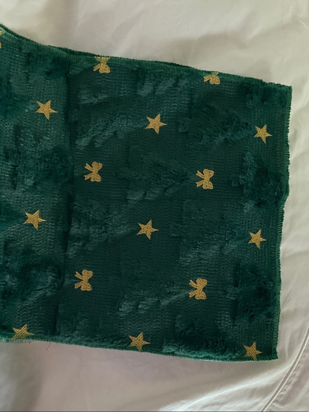 Unbranded Emerald Green Plush Table Runner with Star, Bow and Tree Motif